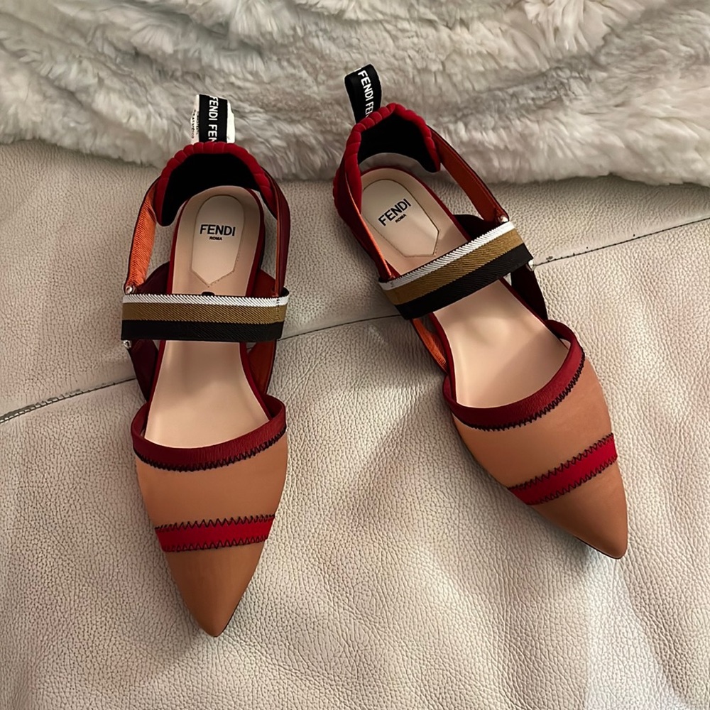 Fendi FF logo mesh Slingback Ballerina Flats NWB